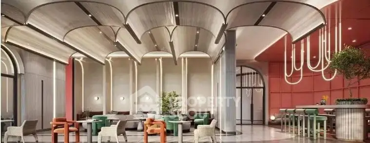 Luxurious modern living room with elegant design and ambient lighting