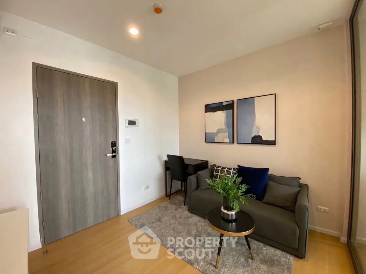 Modern living room with stylish decor and cozy seating area