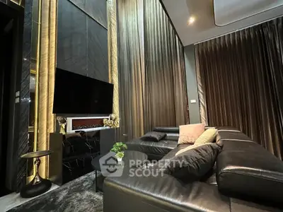 Luxurious modern living room with high ceilings and elegant decor