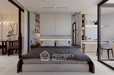 Luxurious modern bedroom with elegant decor and ambient lighting