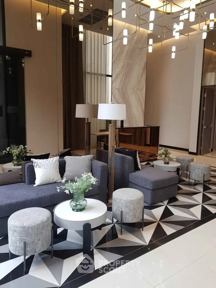 Luxurious modern living room with stylish furniture and elegant lighting