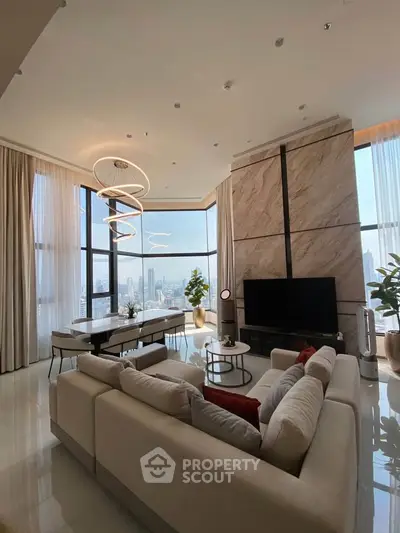 Luxurious high-rise living room with stunning city views and modern decor