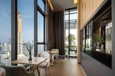 Luxurious high-rise apartment with stunning city view and modern interior design.
