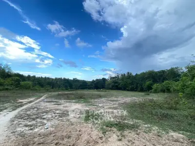 Expansive land plot with lush greenery and clear blue sky, perfect for development opportunities.