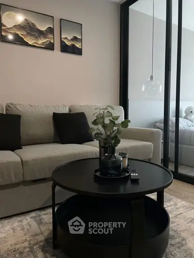 Modern living room with stylish decor and cozy seating area