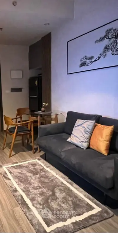 Modern living room with stylish decor and cozy seating area
