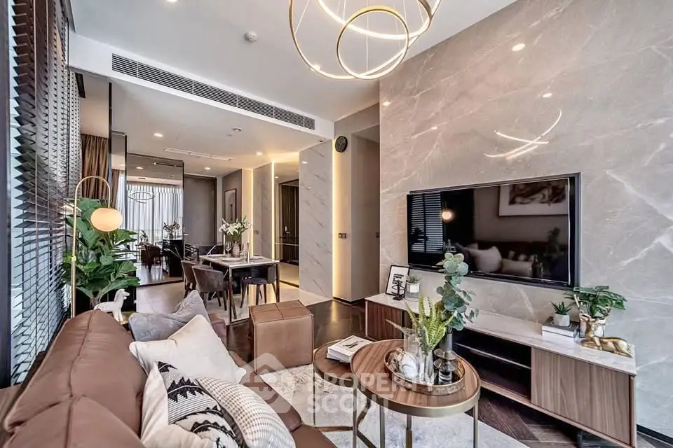 Luxurious modern living room with elegant decor and open layout