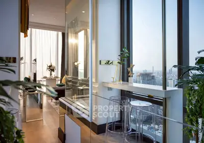 Luxurious high-rise apartment with stunning city views and modern interior design.