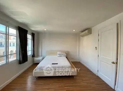 Spacious bedroom with natural light and modern decor