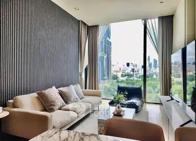 Luxurious living room with panoramic city view and modern decor