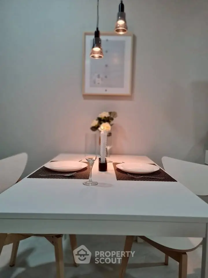 Elegant dining area with modern decor and ambient lighting