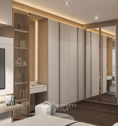 Luxurious bedroom with modern built-in wardrobe and elegant decor