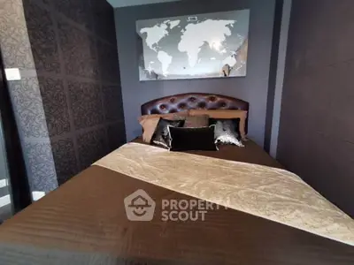 Luxurious bedroom with elegant decor and world map artwork