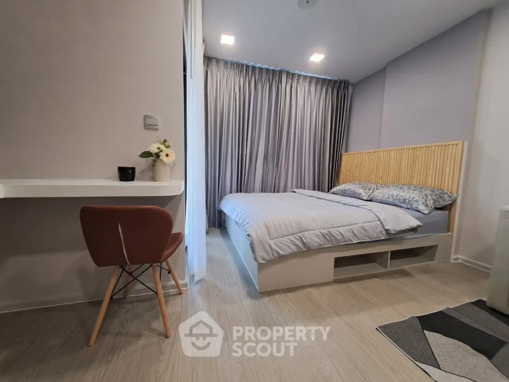 Modern bedroom with stylish decor and cozy ambiance