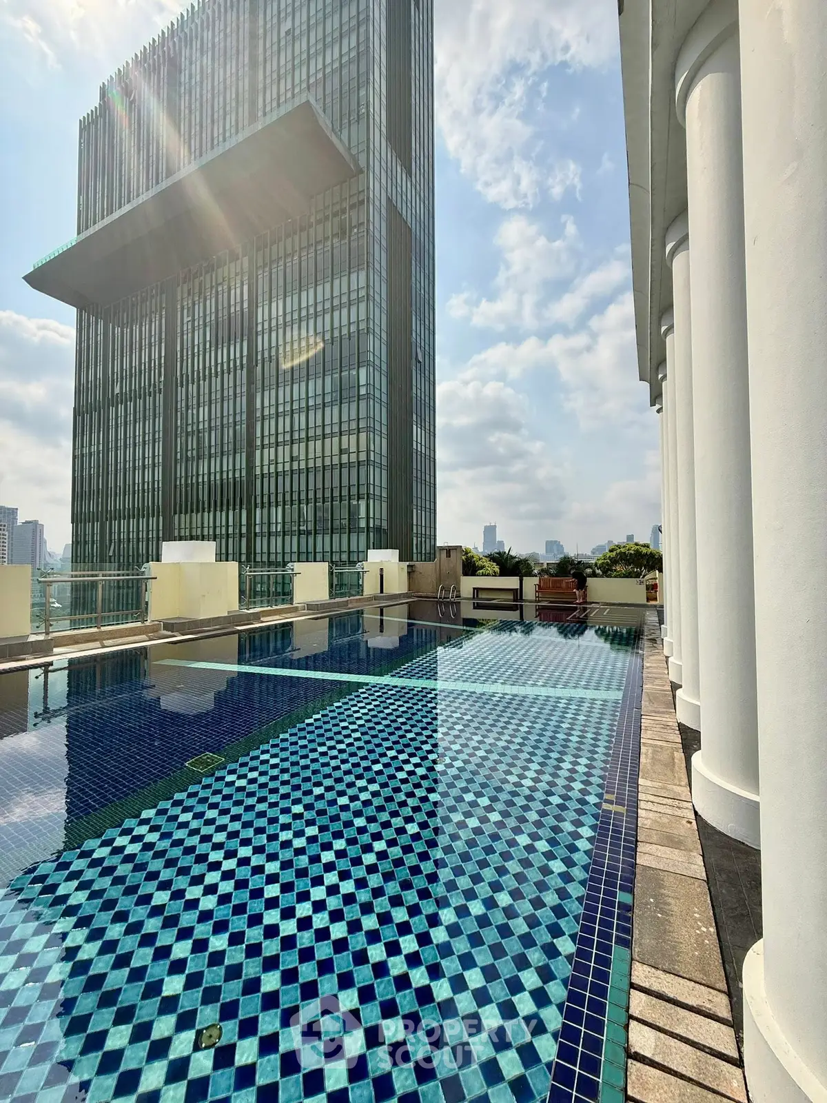 Luxurious rooftop pool with stunning city views and modern architecture.