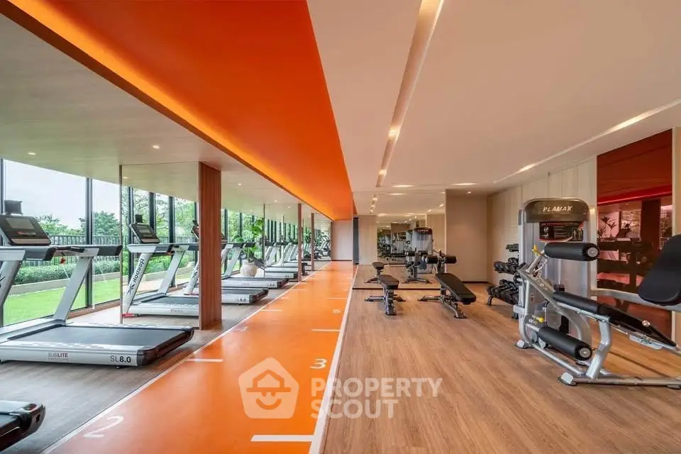 Modern gym with state-of-the-art equipment and scenic outdoor view, perfect for fitness enthusiasts.
