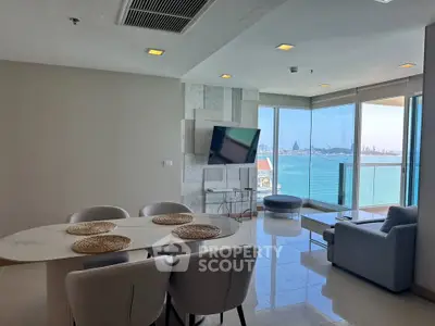 Luxurious living room with stunning ocean view and modern furnishings