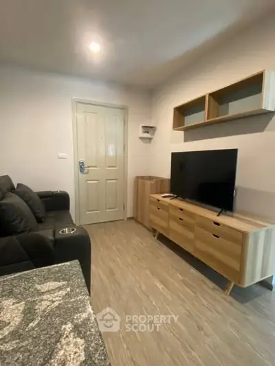 Modern living room with sleek furniture and flat-screen TV