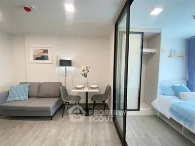 Modern apartment interior with cozy living room and stylish bedroom
