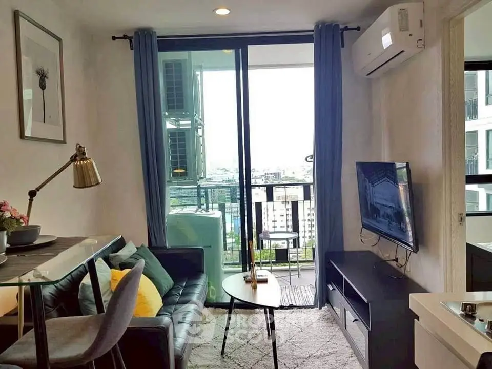 Modern living room with balcony view and stylish decor