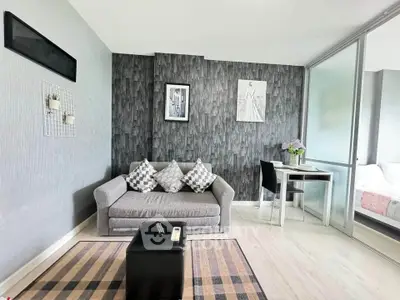 Modern living room with stylish decor and cozy seating area