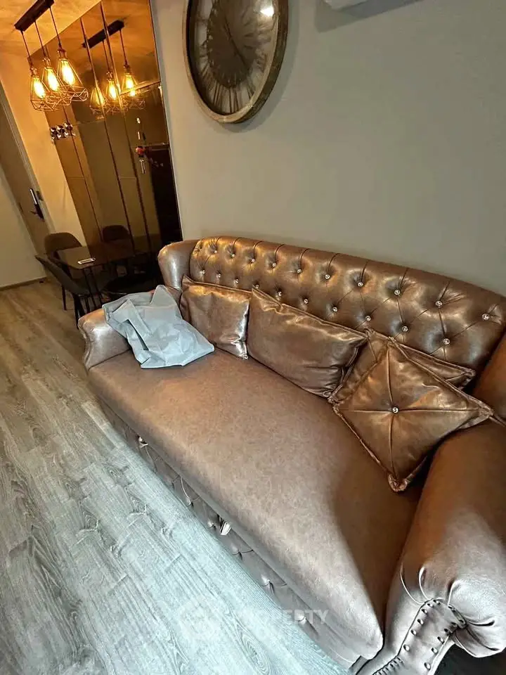 Luxurious living room with elegant leather sofa and stylish decor