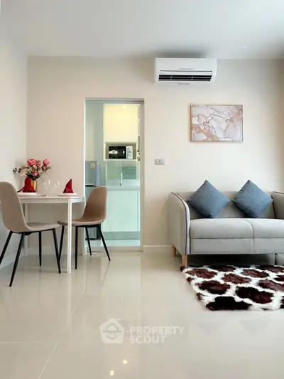 Modern living room with stylish decor and cozy seating area