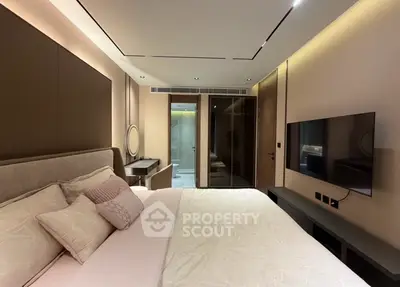 Luxurious modern bedroom with elegant decor and ambient lighting