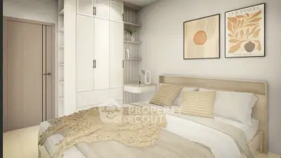 Cozy bedroom with modern decor and ample storage space