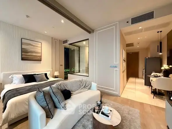 Luxurious modern studio apartment with elegant decor and open layout