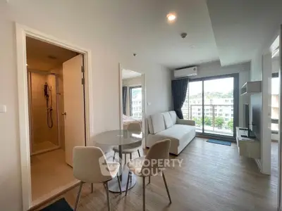 Modern living room with balcony view in stylish apartment