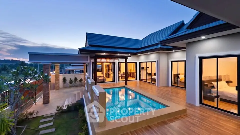Luxurious modern home with private pool and stunning sunset view
