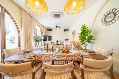 Spacious living room with elegant dining area and modern decor