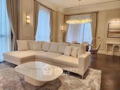 Luxurious living room with elegant decor and spacious seating area