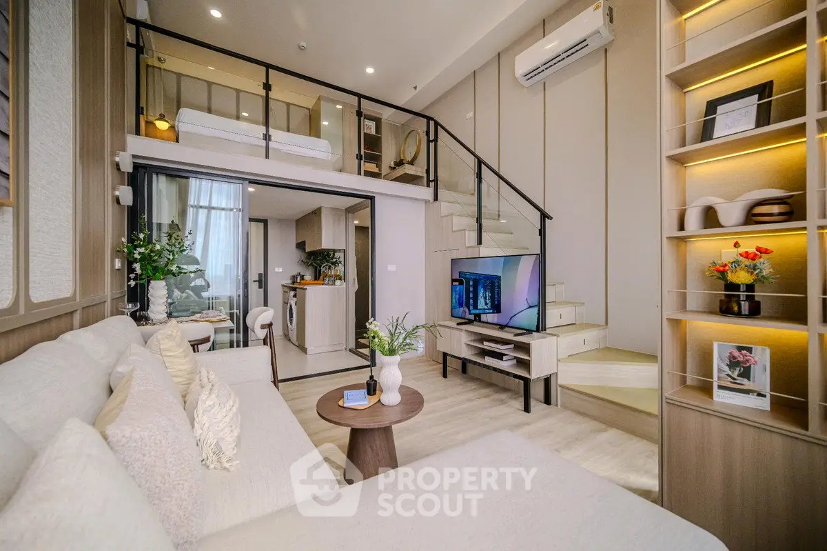 Luxurious modern loft apartment with open living area and stylish decor