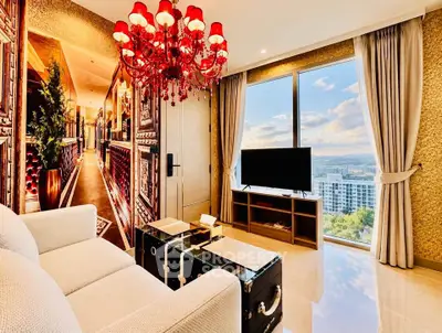 Luxurious living room with stunning city view and elegant decor
