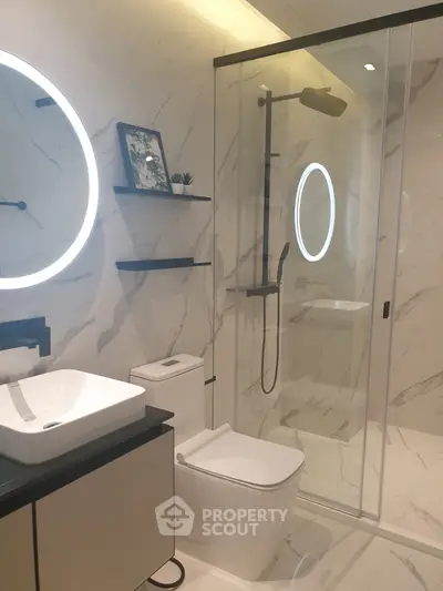 Luxurious modern bathroom with elegant marble tiles and sleek fixtures