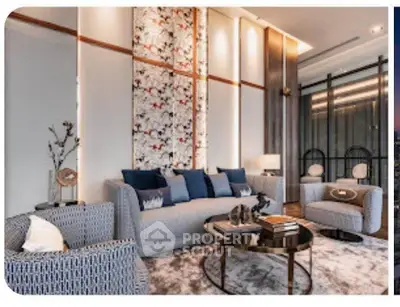 Luxurious modern living room with elegant decor and plush seating