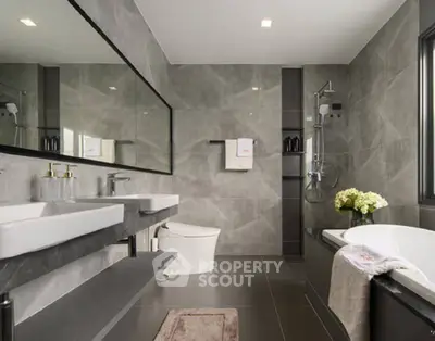 Luxurious modern bathroom with sleek design and elegant fixtures