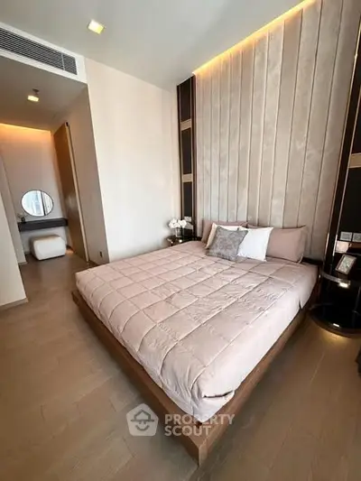 Luxurious modern bedroom with elegant decor and cozy ambiance