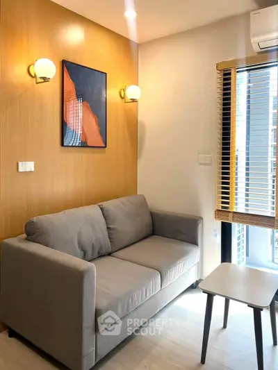 Cozy living room with modern sofa and stylish decor