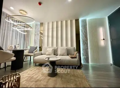 Luxurious modern living room with elegant lighting and stylish decor