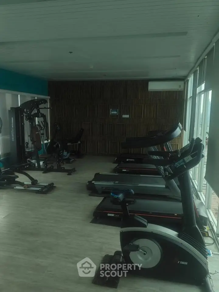 Modern gym with state-of-the-art fitness equipment in a residential building.