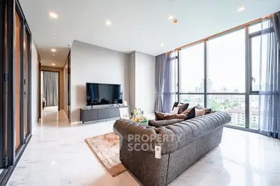 Luxurious living room with panoramic city views and elegant furnishings