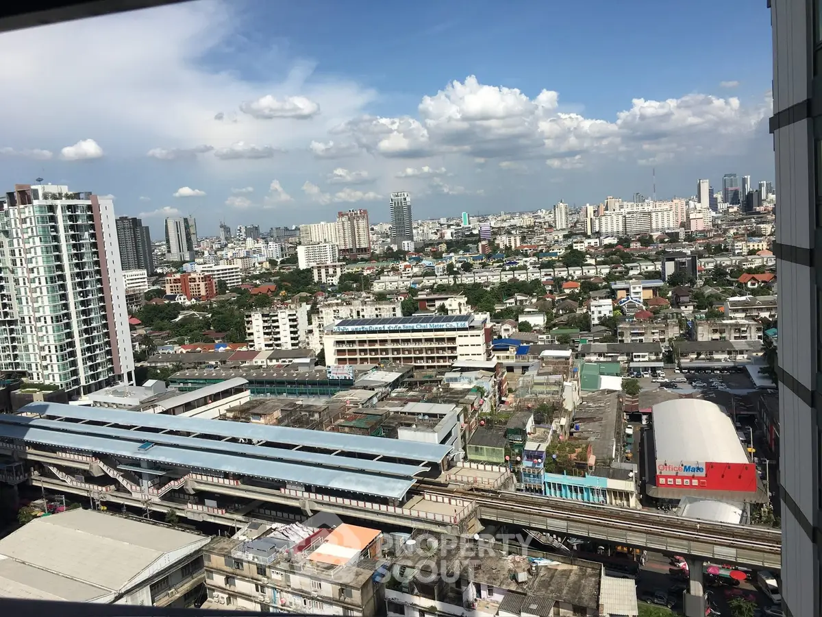 Stunning cityscape view from high-rise building showcasing urban skyline and vibrant city life.