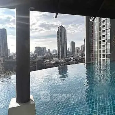 Luxurious rooftop infinity pool with stunning city skyline view