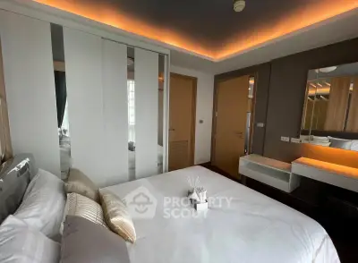 Luxurious modern bedroom with ambient lighting and elegant decor