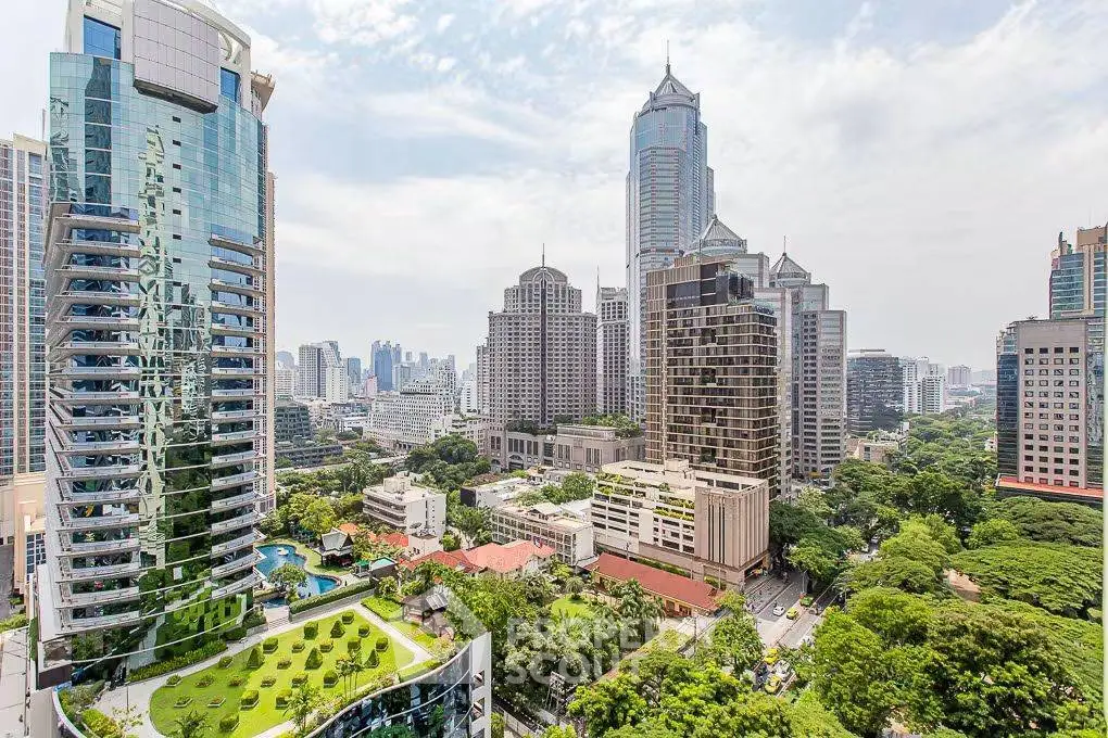 Stunning cityscape view showcasing modern skyscrapers and lush greenery, perfect for urban living enthusiasts.