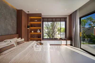 Luxurious bedroom with modern design and garden view