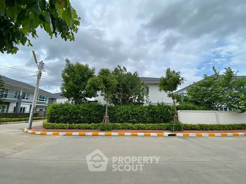 Charming suburban street view with modern houses and lush greenery, perfect for family living.